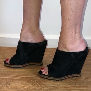 Camilla Skovgaard black pony hair wedge mules